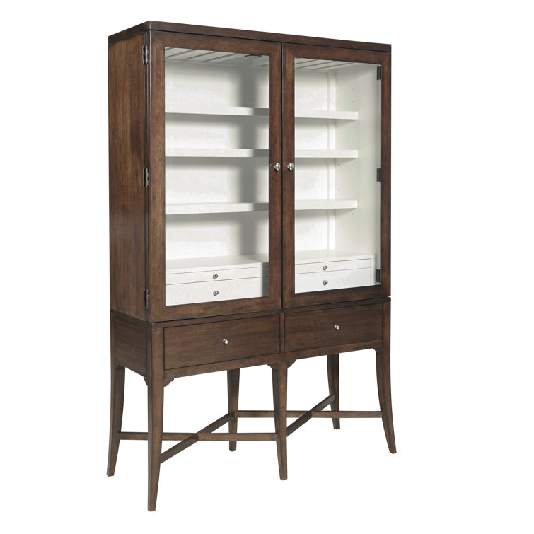 Modern Brown Wood Bar Cabinet with Glass Doors and Storage
