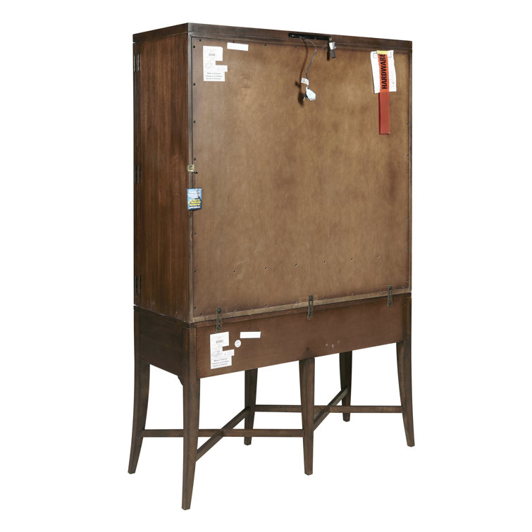 Modern Brown Wood Bar Cabinet with Glass Doors and Storage