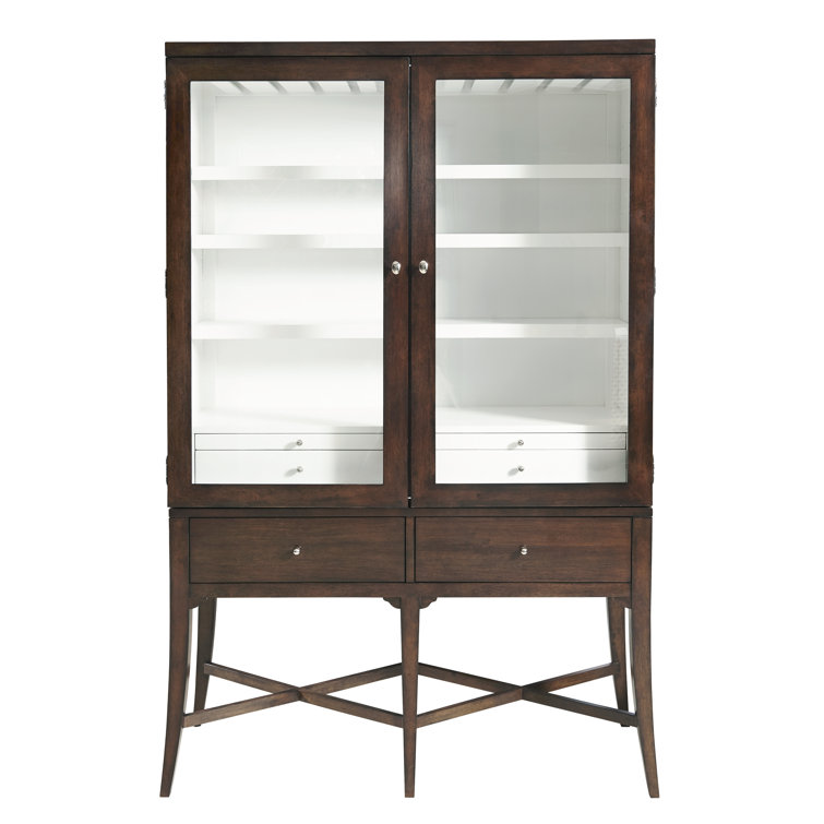 Modern Brown Wood Bar Cabinet with Glass Doors and Storage