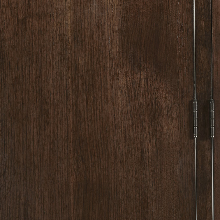 Modern Brown Wood Bar Cabinet with Glass Doors and Storage