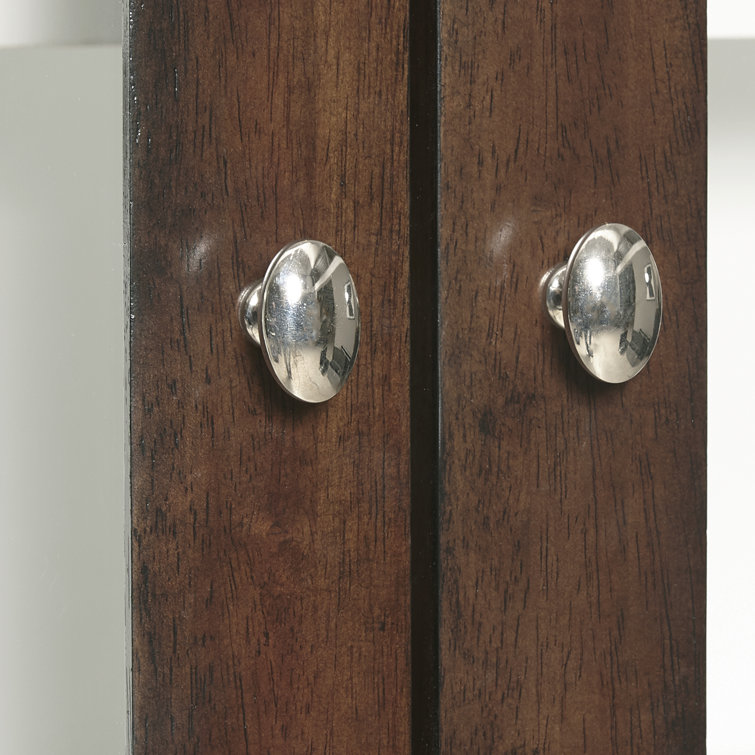 Modern Brown Wood Bar Cabinet with Glass Doors and Storage
