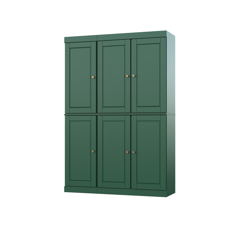 Green Solid Wood Raised Panel Pantry Cabinet with Adjustable Shelves