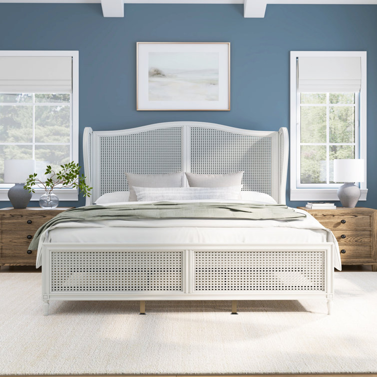 Antique White King Sausalito Bed with Cane Wingback Design