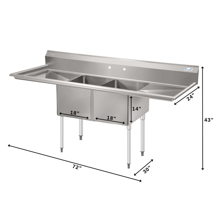 72" Stainless Steel Commercial Sink with Dual Drainboards