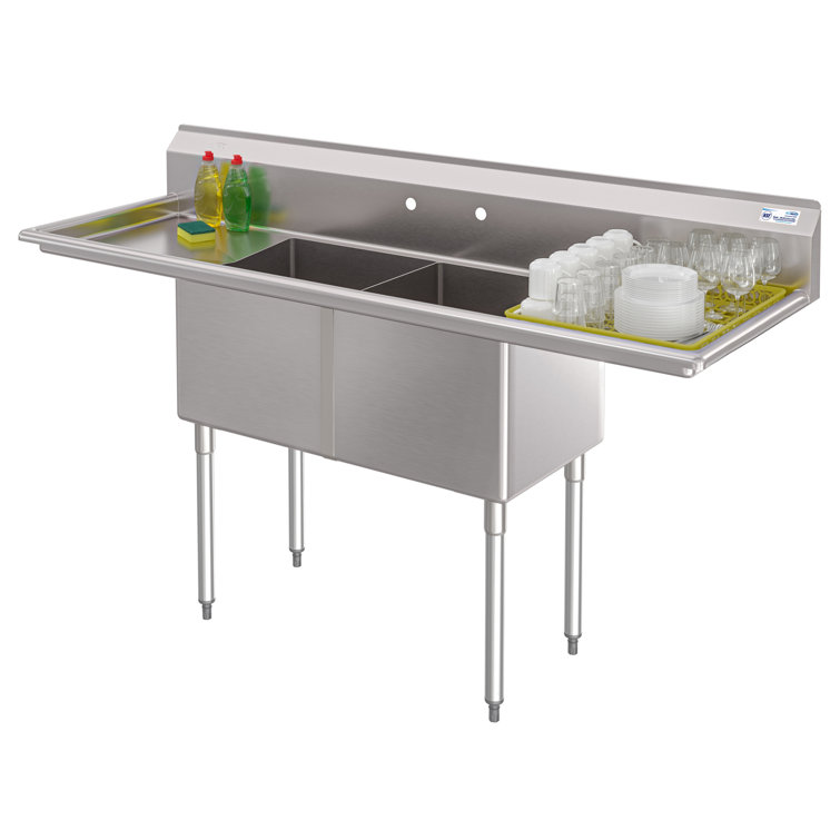 72" Stainless Steel Commercial Sink with Dual Drainboards