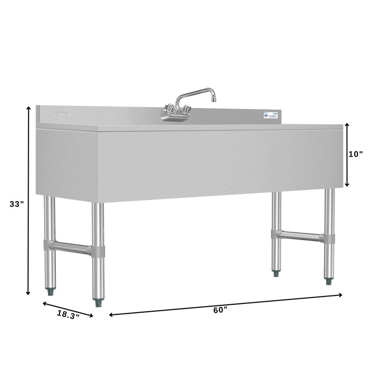 60 in. Stainless Steel Commercial Bar Sink with Copper Faucet and Dual Drainboards