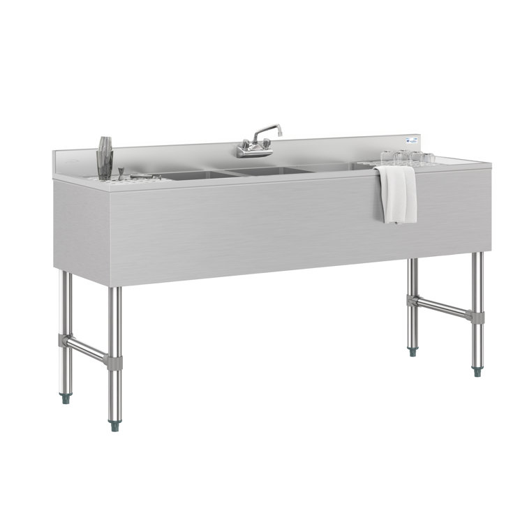 60 in. Stainless Steel Commercial Bar Sink with Copper Faucet and Dual Drainboards