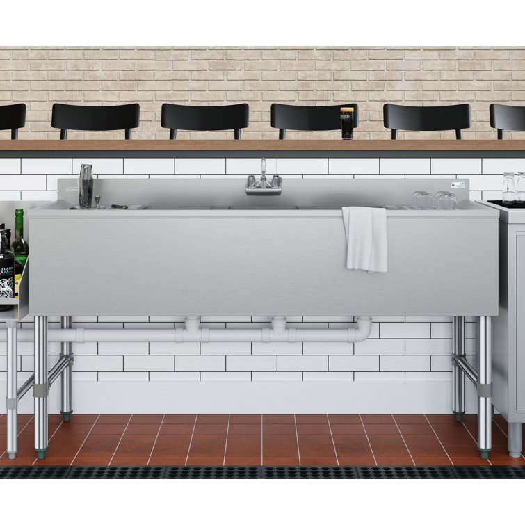 60 in. Stainless Steel Commercial Bar Sink with Copper Faucet and Dual Drainboards