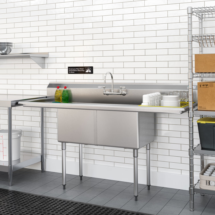 72" Stainless Steel Commercial Sink with Dual Drainboards