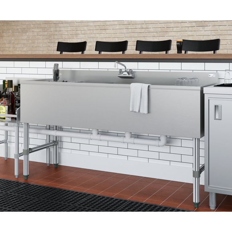 60 in. Stainless Steel Commercial Bar Sink with Copper Faucet and Dual Drainboards