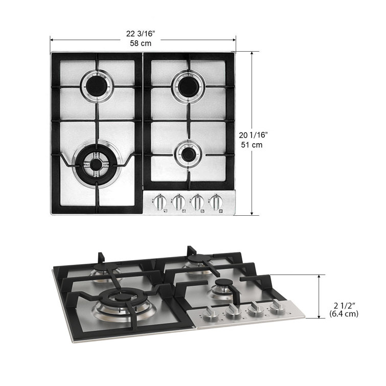Ancona 23'' Stainless Steel 4 Burner Gas Cooktop