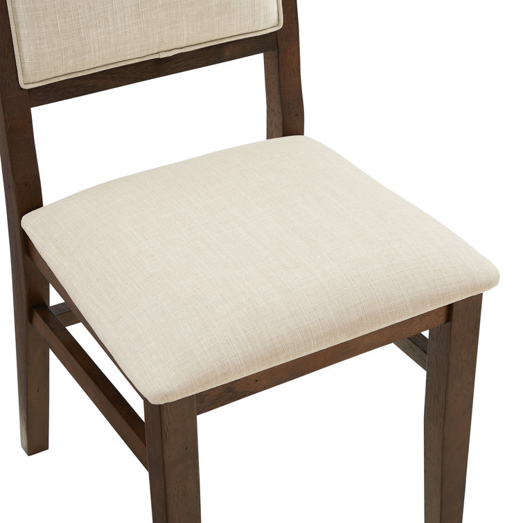 Cream Linen Upholstered Wood Side Chair Set