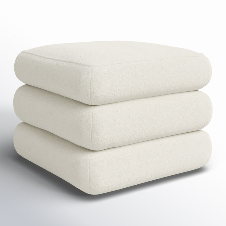 Donia Warm White Solid Wood Upholstered Accent Stool