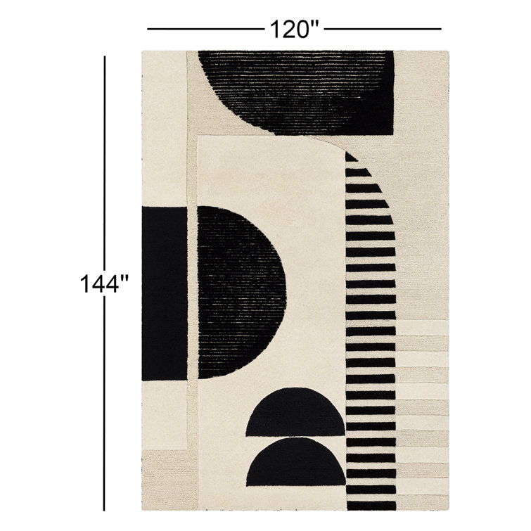Hand-Tufted Black and Cream Wool 10' x 14' Rug