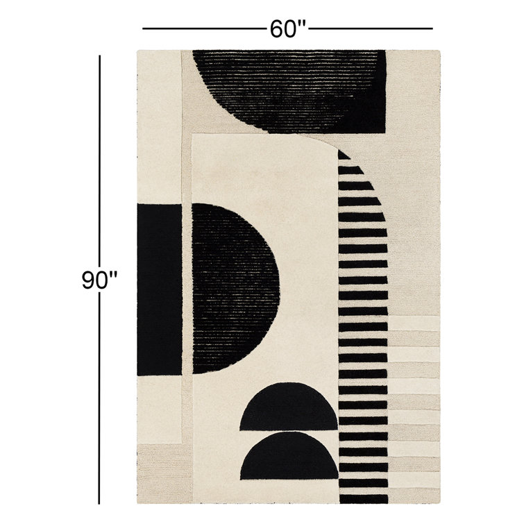 Mid-Century Modern Hand-Tufted Black Wool 5' x 7' Rug