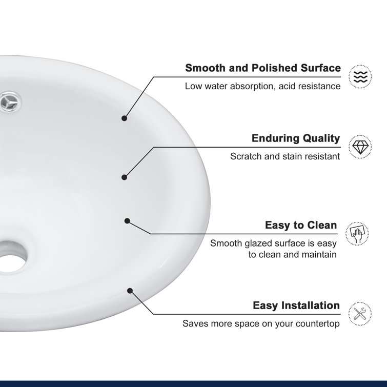 Glossy White Oval Ceramic Vessel Bathroom Sink