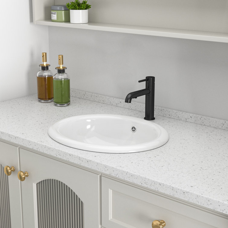 Glossy White Oval Ceramic Vessel Bathroom Sink