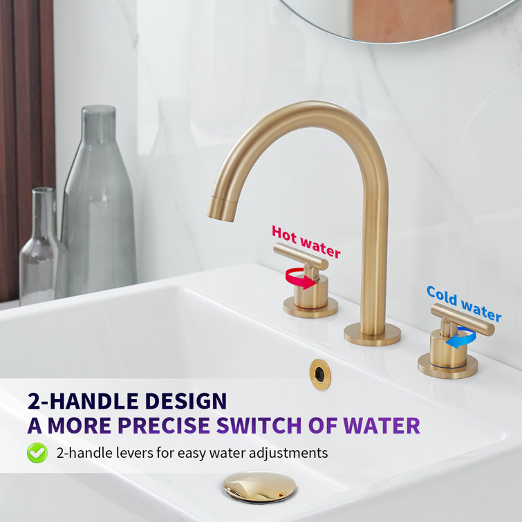 Brushed Gold 8 in. Widespread Double Handle High-Arc Bathroom Faucet