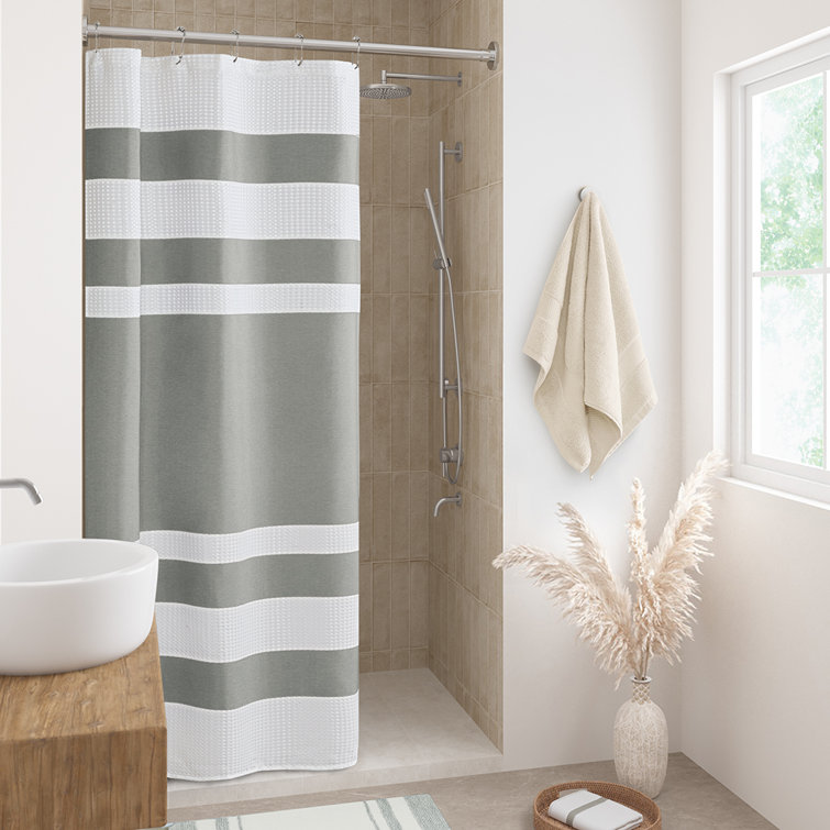 Gray and White Waffle Weave Fabric Shower Curtain