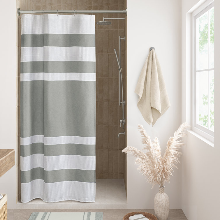 Gray and White Waffle Weave Fabric Shower Curtain