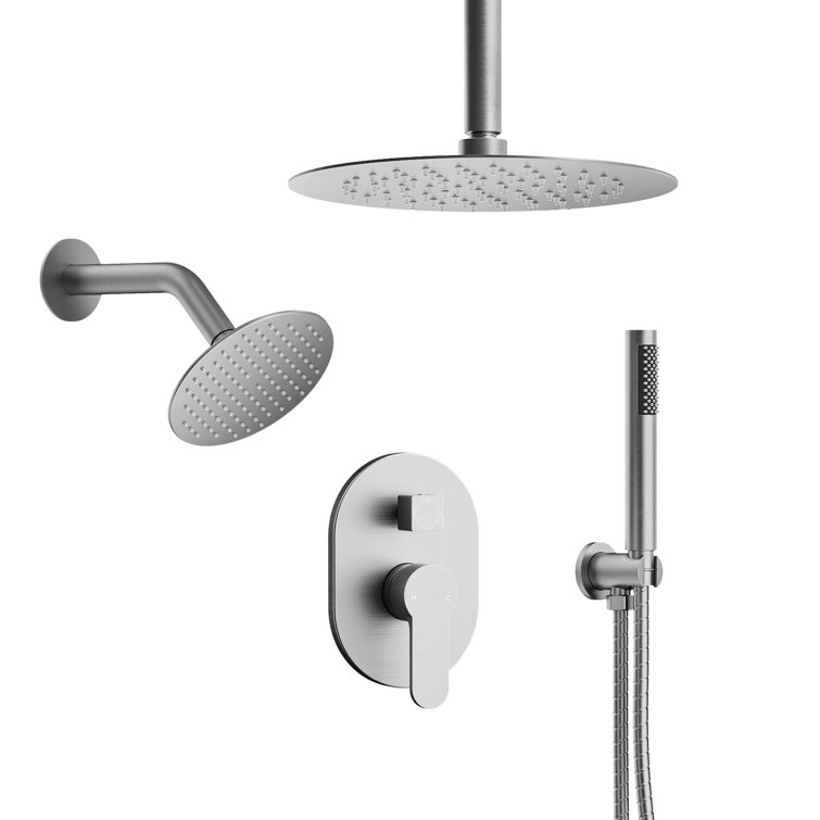 Brushed Nickel Dual Shower Head System with Handheld Spray