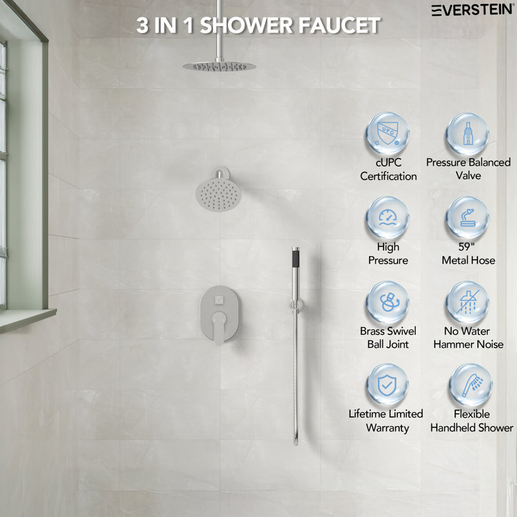 Brushed Nickel Dual Shower Head System with Handheld Spray