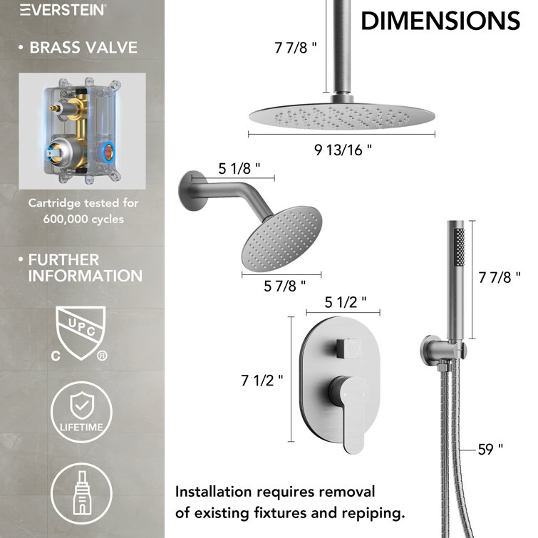 Brushed Nickel Dual Shower Head System with Handheld Spray