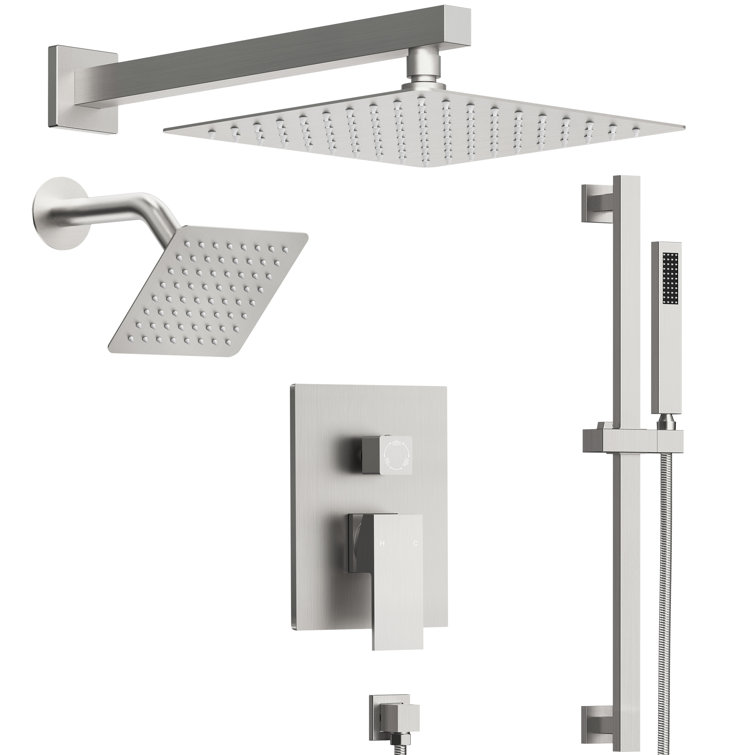 Brushed Nickel Dual Rainfall Shower System with Handheld Spray