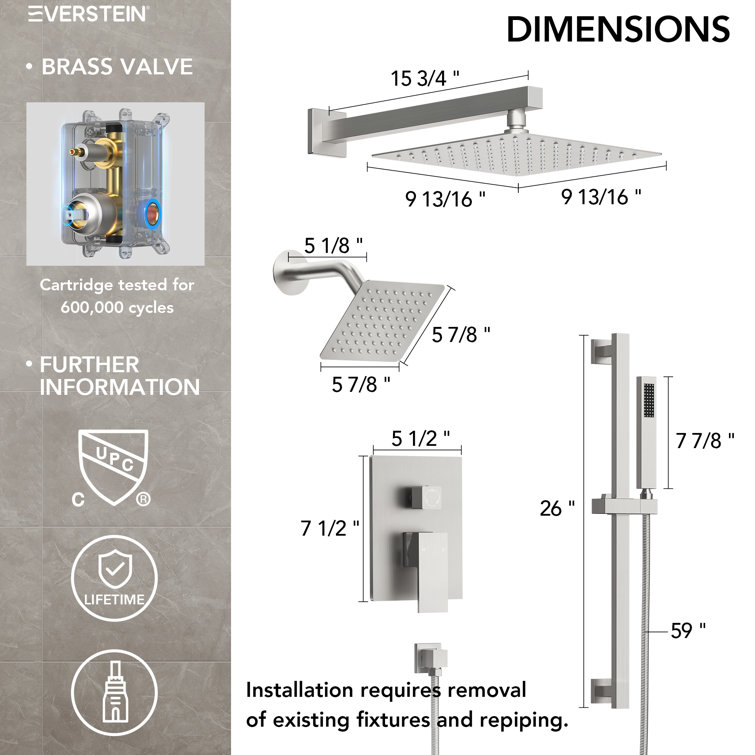Brushed Nickel Dual Rainfall Shower System with Handheld Spray