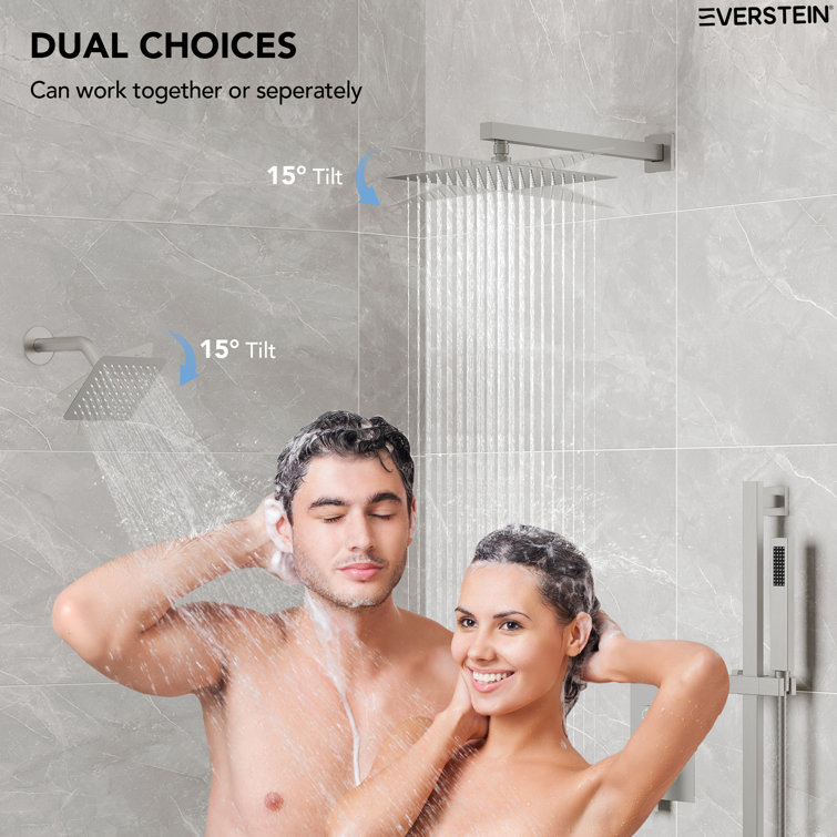 Brushed Nickel Dual Rainfall Shower System with Handheld Spray