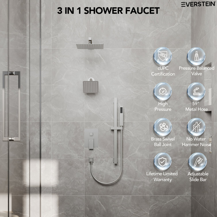 Brushed Nickel Dual Rainfall Shower System with Handheld Spray