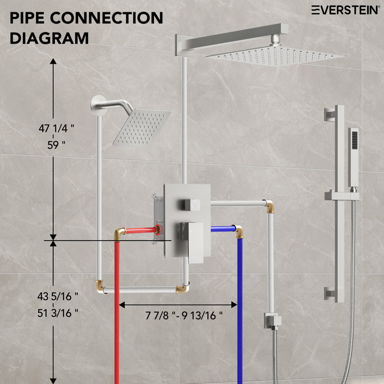 Brushed Nickel Dual Rainfall Shower System with Handheld Spray