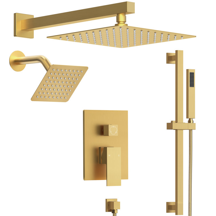 Brushed Gold Dual Shower Head System with Adjustable Handheld Spray