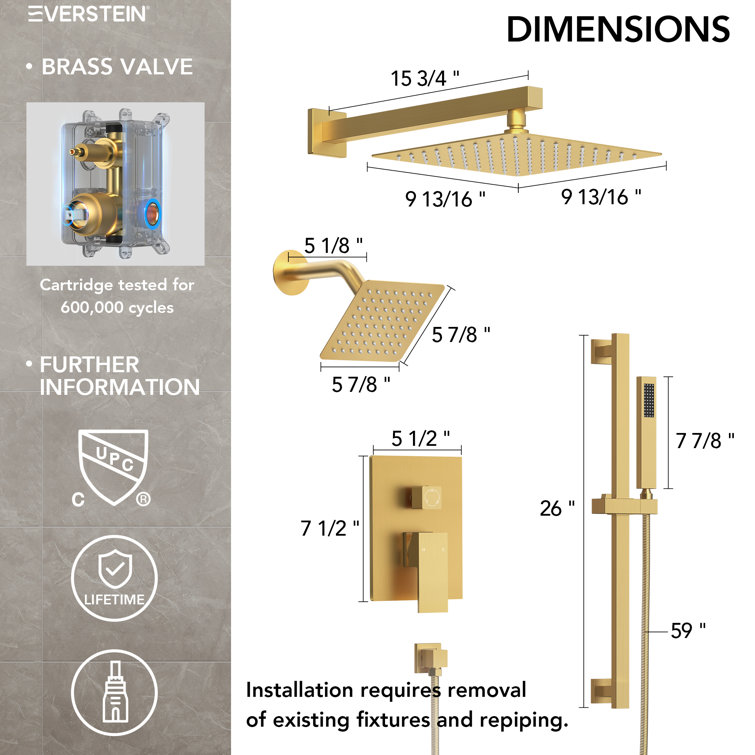 Brushed Gold Dual Shower Head System with Adjustable Handheld Spray