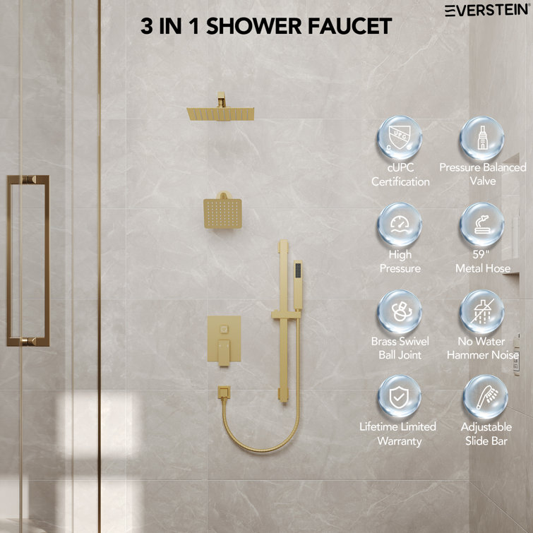 Brushed Gold Dual Shower Head System with Adjustable Handheld Spray