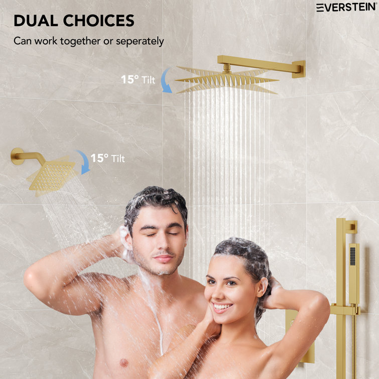 Brushed Gold Dual Shower Head System with Adjustable Handheld Spray