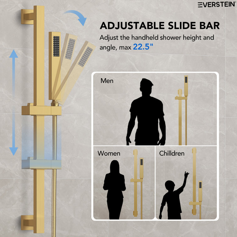 Brushed Gold Dual Shower Head System with Adjustable Handheld Spray