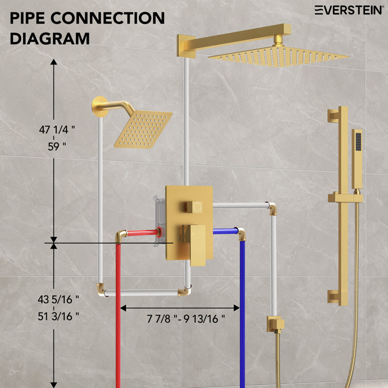 Brushed Gold Dual Shower Head System with Adjustable Handheld Spray