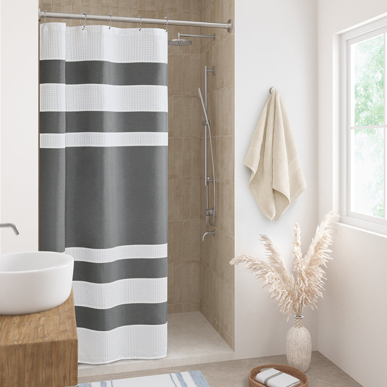 Charcoal and White Waffle Weave Fabric Shower Curtain, 72x72