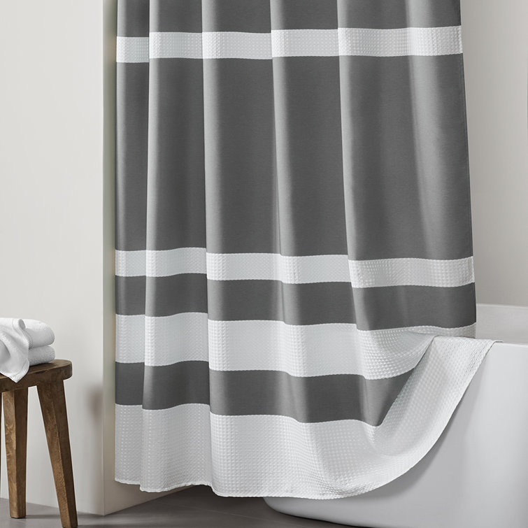 Charcoal and White Waffle Weave Fabric Shower Curtain, 72x72