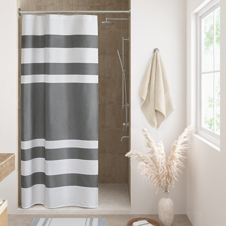 Charcoal and White Waffle Weave Fabric Shower Curtain, 72x72