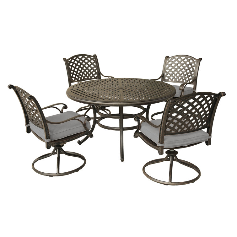 Gray Cushioned 5-Piece Cast Aluminum Round Dining Set