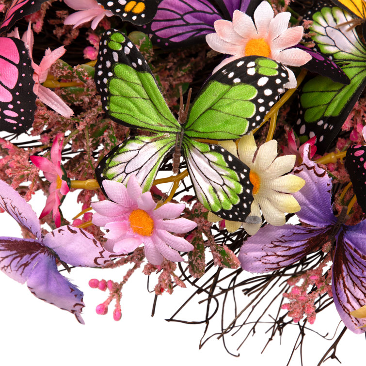 Vibrant Multicolor Spring Grapevine Wreath with Butterflies and Daisies