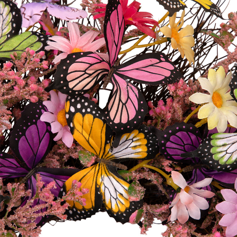 Vibrant Multicolor Spring Grapevine Wreath with Butterflies and Daisies