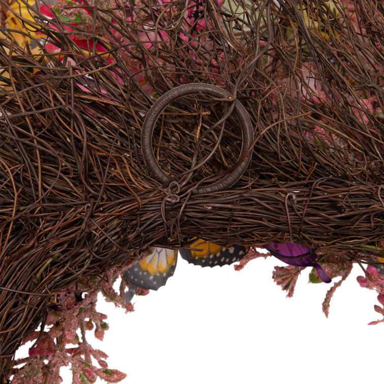 Vibrant Multicolor Spring Grapevine Wreath with Butterflies and Daisies