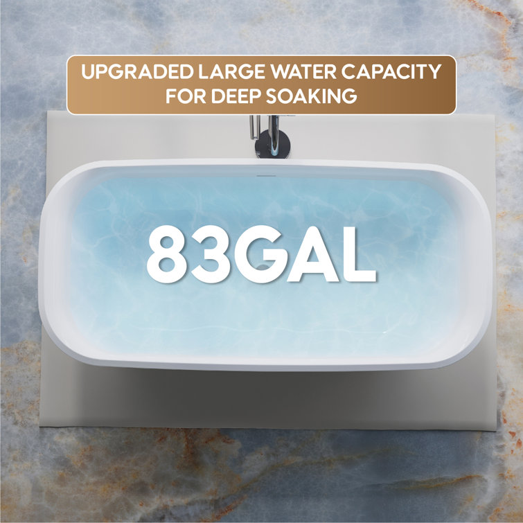 67'' White Acrylic Freestanding Soaking Bathtub with Chrome Drain