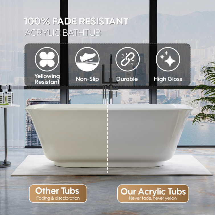 67'' White Acrylic Freestanding Soaking Bathtub with Chrome Drain