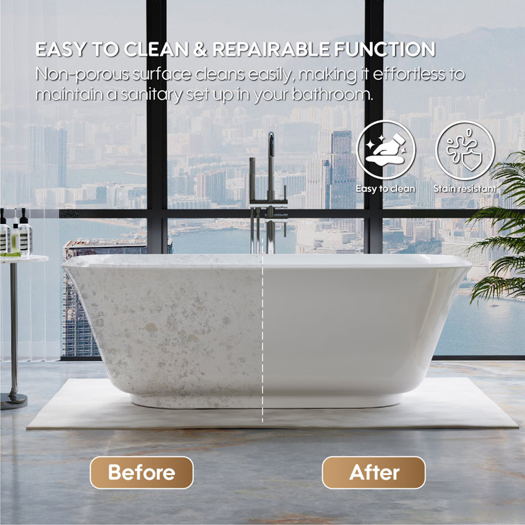 67'' White Acrylic Freestanding Soaking Bathtub with Chrome Drain