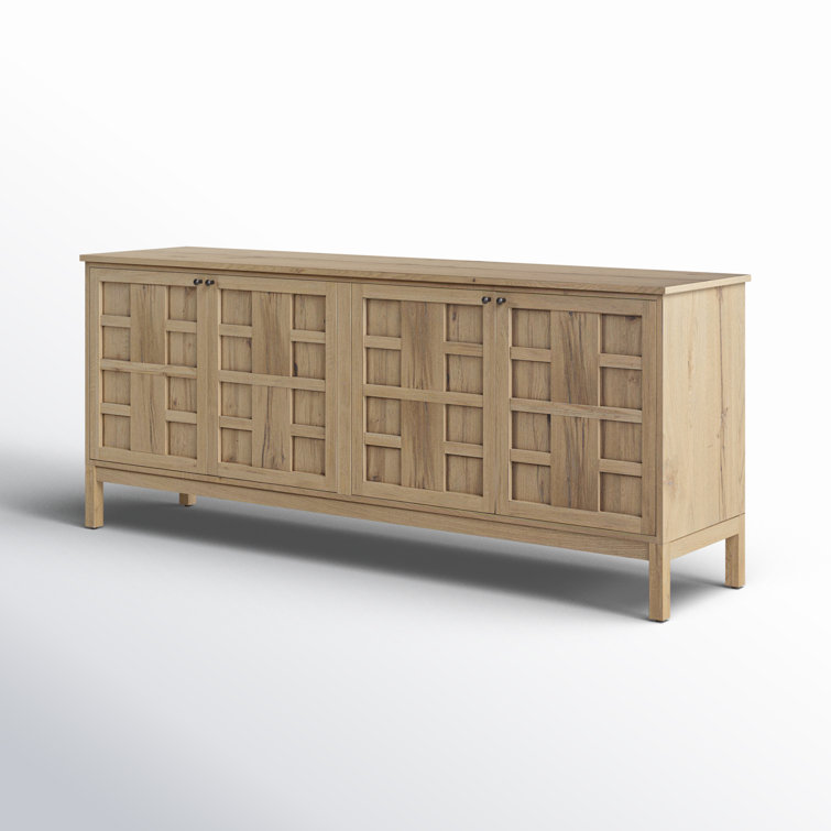 Aged Natural Oak Veneer Sideboard with Grid Pattern Doors