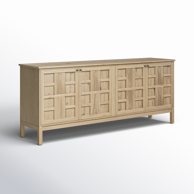 Aged Natural Oak Veneer Sideboard with Grid Pattern Doors